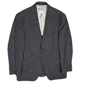 Jack Victor Wool Linen Silk Blazer Half Lined Sport Coat Striped Grey 40R